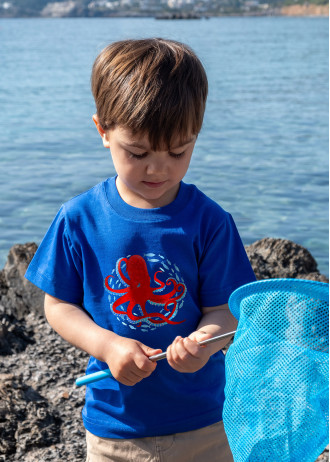 Red Octopus and Blue Fish - T-Shirts