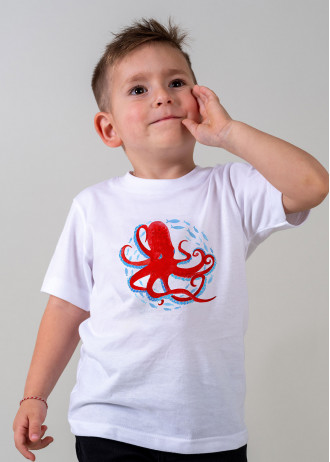 Red Octopus and Blue Fish - T-Shirts