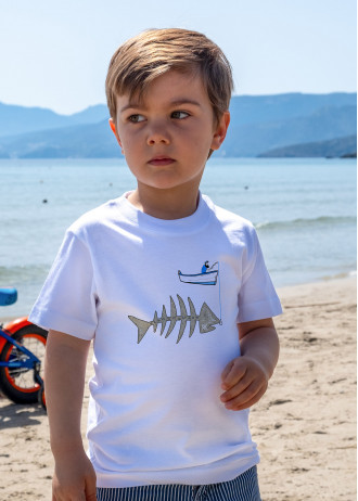 Fishing Boat & Fish Skeleton - T-Shirts